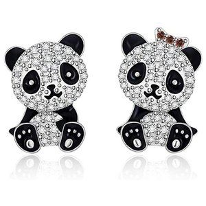 New Sterling Silver CZ Panda Studs